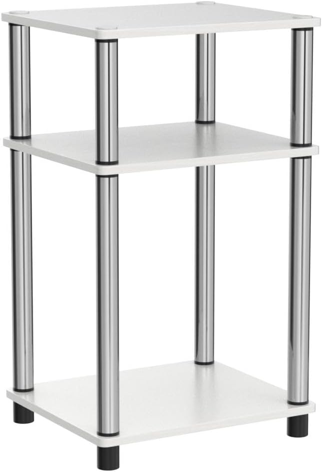 Furinno JUST Side Table Set of 2, 3-Tier Modern End Tables, Toolless Assembly Night Stand, Nightstand, Toolless Assembly, for Living Room, Bedroom, White Oak/Stainless Steel
