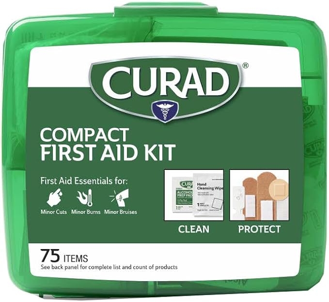 Curad Compact First Aid Kit, Green 75 Items, 1 Each