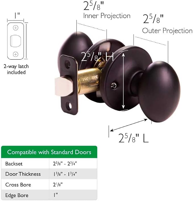 Design House 779173 Egg Passage Hall and Closet Door Knob Matte Black | Surface, Traditional, Brass, Hardware, 779173