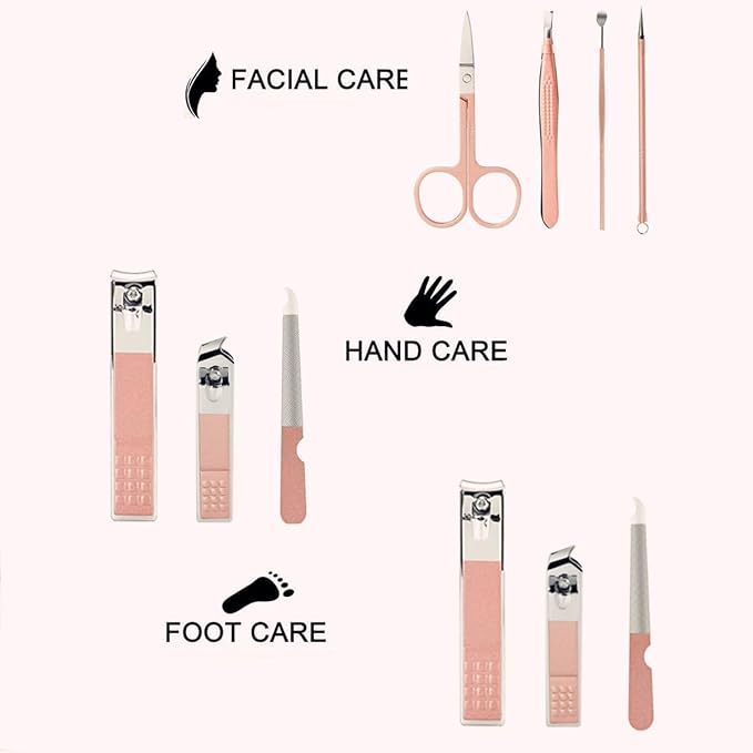 Manicure Set Women Men Nail Clipper Set Stainless Steel Toe Finger Nail Clippers Personal Care Tool with Travel Case Manicure Tool Women Men Valentine's Day Gifts Grooming Kit for Mother Wife