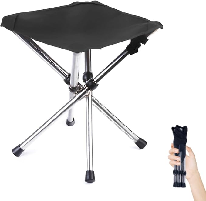 Ultra-Lightweight Stainless Steel Folding Camping Stool – Compact Portable Stool Folds to Umbrella Size (2″×2″×11.8″), Supports 275 lbs, for Hiking Fishing Picnic Garden Travel Outdoor Events