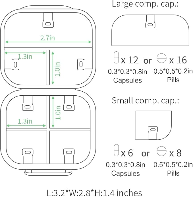 Portable Travel Pill Organizer with 7 Compartments - Perfect Weekly Pill Case Waterproof Pill Box for Daily Vitamins and Medicine, Small Pill Container for Pocket Purse (Blue)