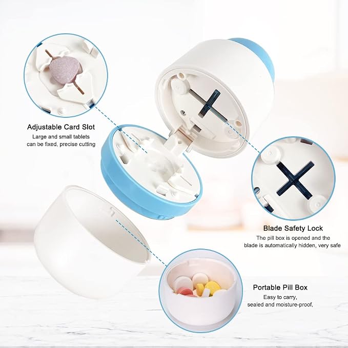Pill Cutter Splitter for Small and Tiny Pills with Stainless Steel Blade for Cutting Small or Large Pills in Half or Quarter Suitable for Cuting Vitamins, Tablets
