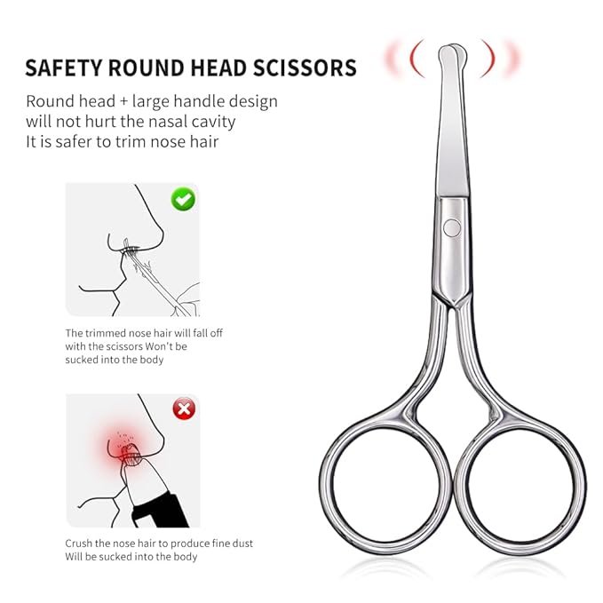 AsonTao Small Scissors With Round Tip Design - Professional Grooming for Hair, Eyelashes, Nose, Eyebrow Trimming, Mustache - Will Not Hurt the Nasal Cavity