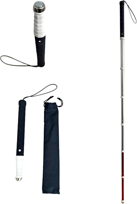 Telescopic Retractable White Cane for Blind-Foldable Mobility Stick with Wrist Strap&Storage Pouch,Non-Slip Sweat-Absorbent Handle,Fixed Alloy Tip|Lightweight Portable Blind Walking Cane Stick