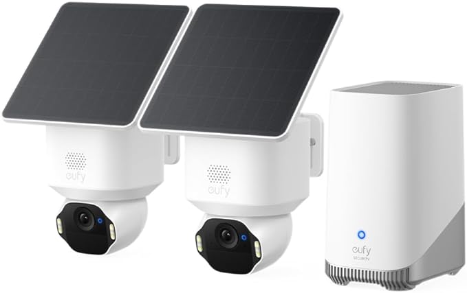 eufy Security SoloCam E42 2-Cam Kit (HomeBase S380), 4K Security Camera Wireless Outdoor, Solar Powered, AI Motion Tracking, Strobe Light, Pan & Tilt, Facial Recognition, Local Storage Up to 16 TB