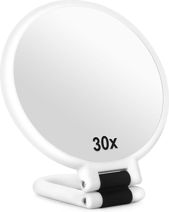 Sifolo 30x Magnifying Mirror, Travel Hand Mirrors with Handle - Double Side Handheld Mirror with 1X 30X Magnification & Adjustable Handle, Hand Held Foldable Travel Mirror for Makeup(Pearl White)
