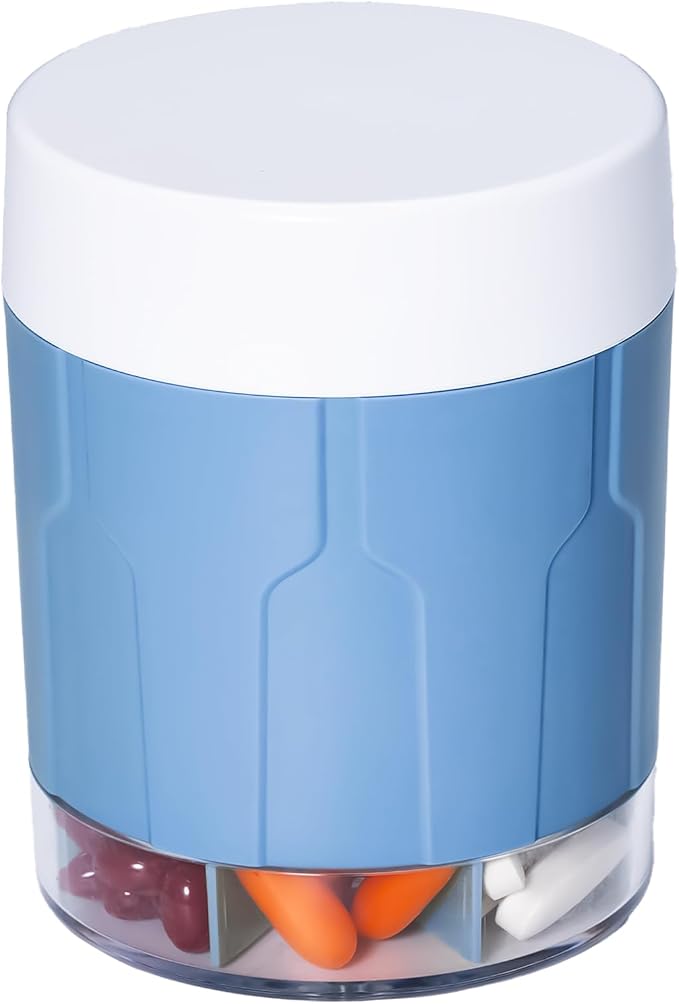 Betife Extra Large Supplement Organizer,Weekly Pill Organizer Bottle, Daily Pill Dispenser with 7 Large Compartments, Organizer to Hold 7 Day Vitamin Medication,21 Labels and a Cleaning Brush (Blue)