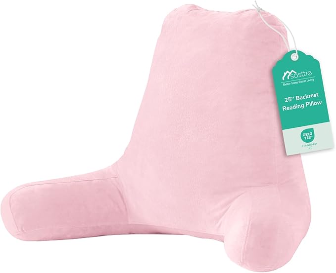 Sasttie 25-inch Reading Pillows for Sitting in Bed Adult, Jumbo Velvet Back Pillow Bed Sitting Up, XL High Back-Rest Support Cushion for Sit Up on Couch & Floor, Oeko-Tex Certified, Pink