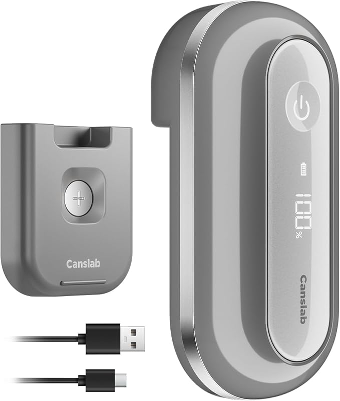 Canslab Retro Rechargeable Electric Can Opener, LED Battery Track&Auto Stop | True One-Touch Operation, Wall-Mountable Small Size, Side Cut Smooth Edge, USB Rechargeable, for Seniors with Arthritis, Grey