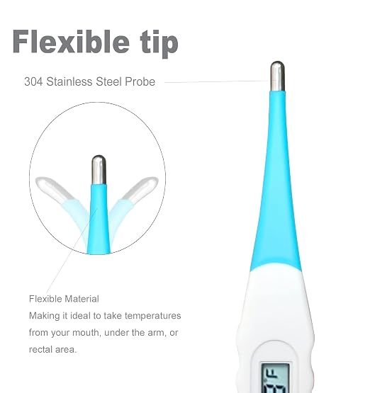 Digital Thermometer，BESTWYA Thermometer for Adult (B, Pack of 4) | Flexible Tip Accurate LCD Reading Oral, Rectal or Under Arm Use