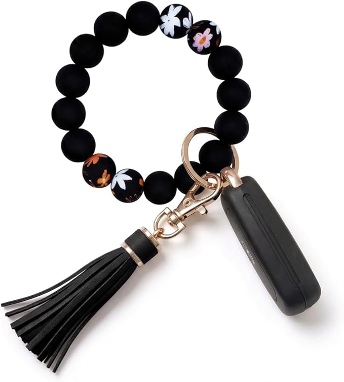 BIHRTC Key Ring Bracelet Car Keychain Holder Wristlet Silicone Women Beaded Bangle Chains