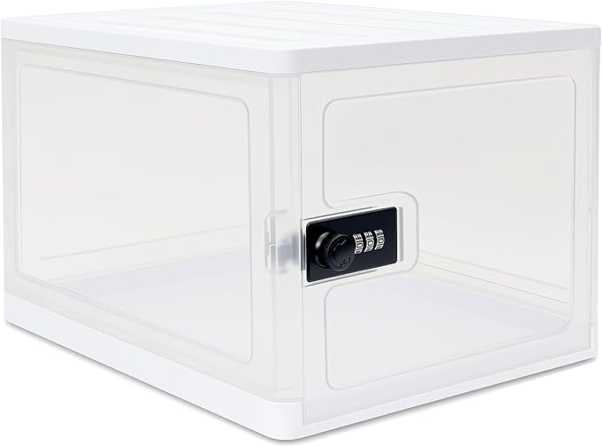 Clear Lockable Storage Box for Food，Tech and Home Safety, Medicine Lock Box for Safe Medication,Lockable Storage Bin，Refrigerator Storage Bins, Tablet Phone Jail Lock Box (Clear)