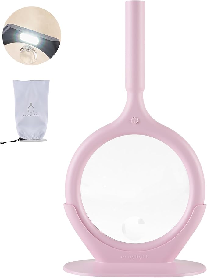 Pink Magnifying Glass with Light, High-Brightness 3-LED Light, 2.5X, 4X Handheld, Magnifying Glass Support, Anti Glare Filter, Storage Pouch
