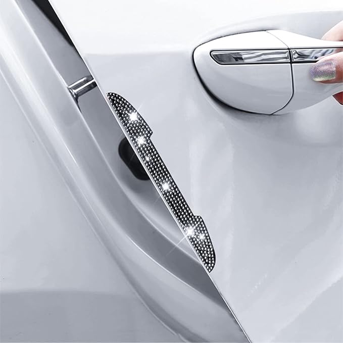 4 PCS Bling Rhinestone Car Door Handle Scratch Protector, Universal for All Cars, Vehicles, SUVs, Side Rearview Mirror, Edge Guard, Exterior Accessories for Women Men (White) | 5.75x0.39 Inch, Universal fit, side panels/mirror edges, stainless steel, r...