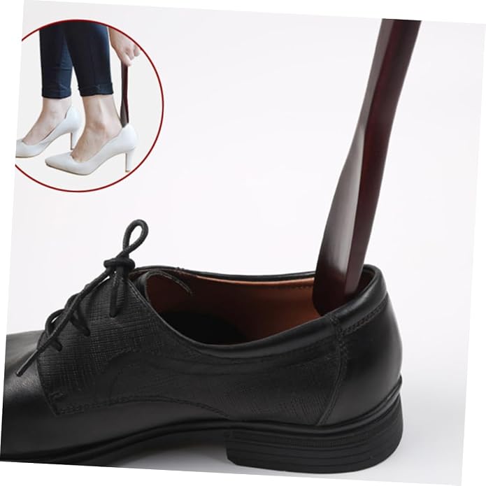 Wooden Shoe Horn Lifter 15.75 Inch Long Handle Ergonomic Shoe Helper for Men Women Seniors Home Office