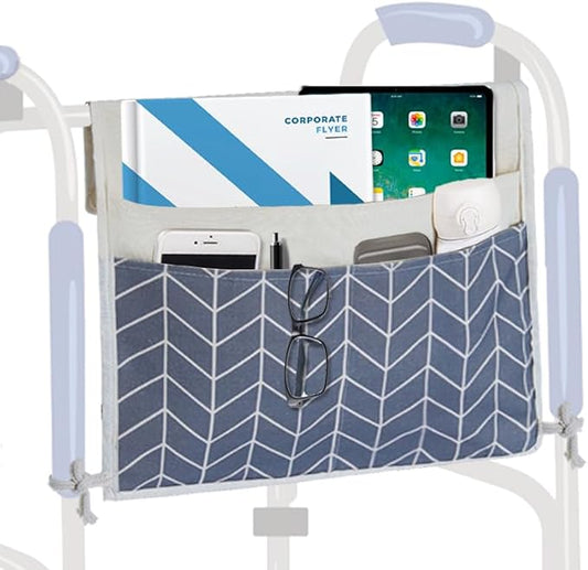 TOGETRUE Walker Bag, Easy Access Walker Storage Basket with 2 Large Pockets, Walker Accessories Bag for Folding Walker, Wheelchairs, Strollers, 13"x14.5"