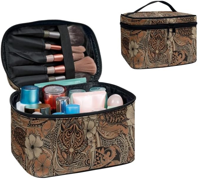 Hawaiian Tribal Turtles Make Up Bags Cosmetic Case for Women, Hawaii Travel Makeup Toiletry Bag Zipper Handle Essential Organizer for Travel