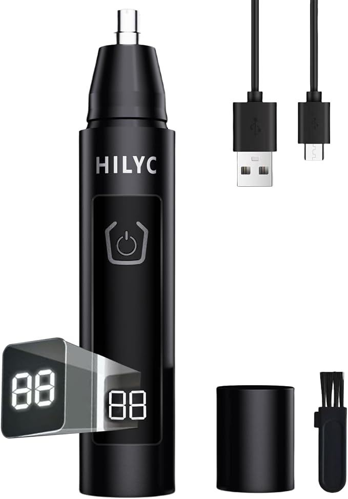 Professional Nose Hair Trimmer, LED Display, USB Rechargeable, Waterproof Double-Edge Blade for Men, Women, IPX7 Rated (Flat)