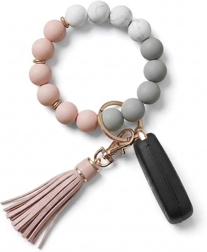 BIHRTC Key Ring Bracelet Car Keychain Holder Wristlet Silicone Women Beaded Bangle Chains