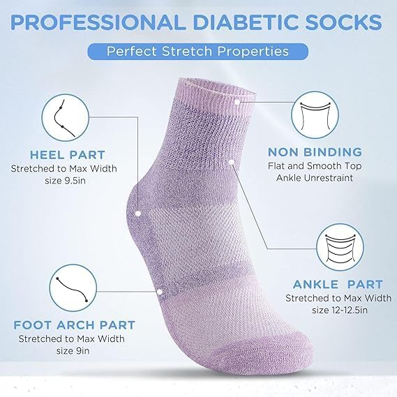 Bulinlulu Bamboo Viscose Diabetic Socks, 6 Pairs Non Binding Ankle Socks, Reinforced Toe, Size 6-9/9-11/13-15