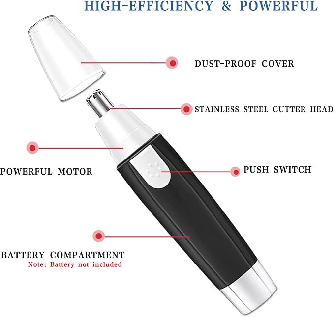 Nose Hair Trimmer for Men and Women，Professional Painless Clean Nasal， Ear & Facial Hair Electric Trimmer，Battary-Operated Eyebrow Clipper，Dual Edge Blades for Easy Cleansing Black