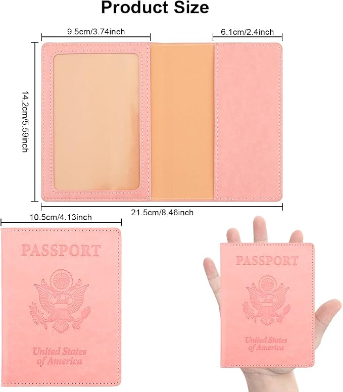 Passport Holder, Pink Passport Holder for Women, Travel Passport Wallet, 1 Pack Slim Passport Cover Travel Must Haves, Pu Leather Passport Case Protector International Travel Accessories
