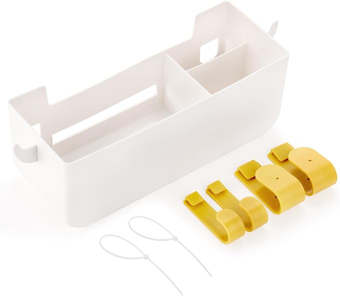 2 Pack Bedside Organizer Hanging Caddy, Bunk Bed Shelf Plastic Storage Basket with Hooks for Dorm, Bathroom Handrail, Remote Holder, Bottles, Office Supplies