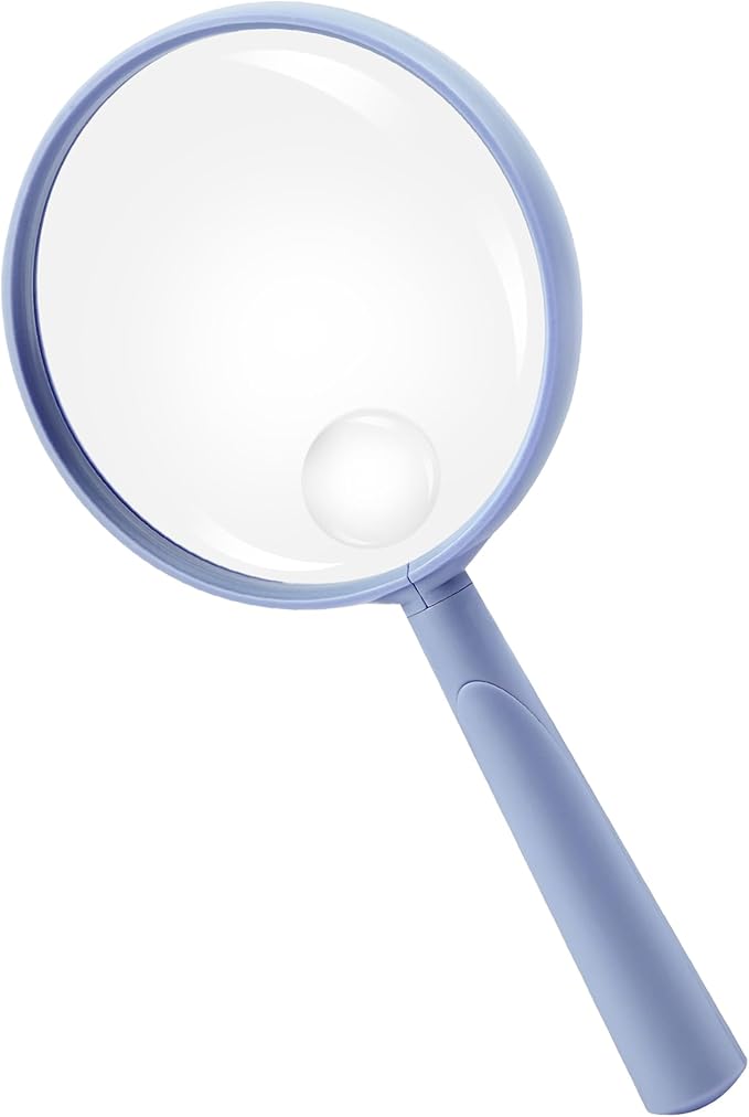 Feosky Handheld Reading Magnifier, 10X Magnifier, 75mm Shatterproof Lens, Adults Close Work Non-Slip Handle for Seniors Reading and Nature Exploration(Light Blue)