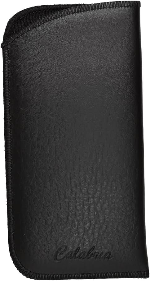 Calabria Slim Faux Leather Eyeglass Case Soft Slip-In Design [Black without Clip - 1 Pack] | Compact Protective Pouch | Soft Case for Glasses | Lightweight Sunglass Storage