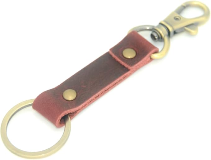 Genuine Leather Keychain Walnut Leather Key Holder Mens Belt Key Chain Ring Fob