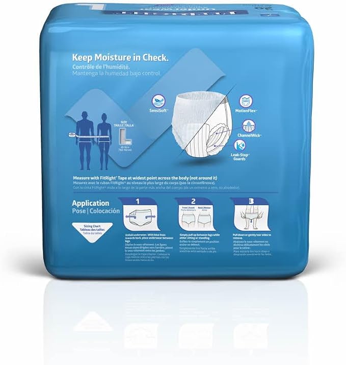 FitRight Super Adult Incontinence Underwear, Maximum Absorbency, Large, 40"-56", 4 Packs of 20 (80 Total)