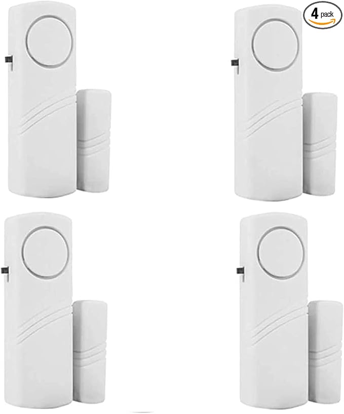4 Pack Door Window Alarm, Magnetic Burglar Alert Sensor, Loud Door Alarms for Kids Safety, DIY for Home Security, Office Protection,Shopping Store AAA Battery
