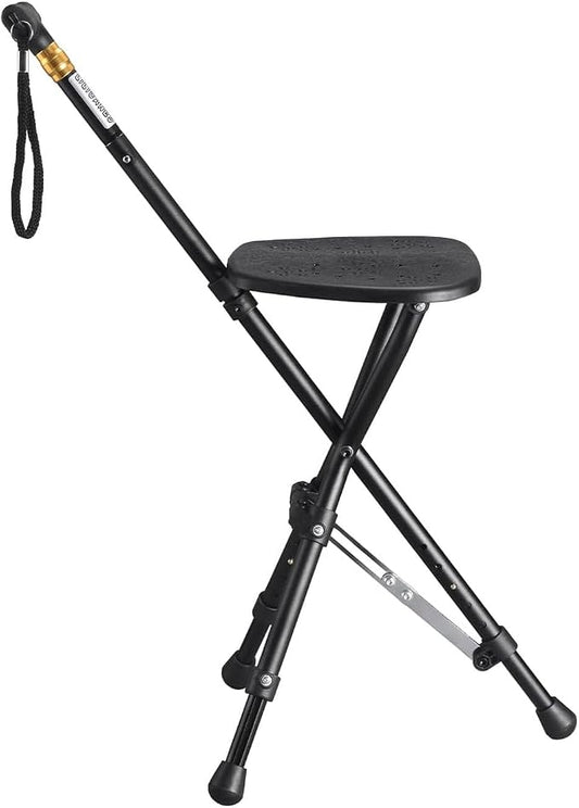 Anti-Slip Walking Cane with Seat Folding Lightweight,Walking Stick Height Adjustment,Portable and Sturdy Cane Chair for Travel Outdoor Use, Queuing, Elderly Women and Men