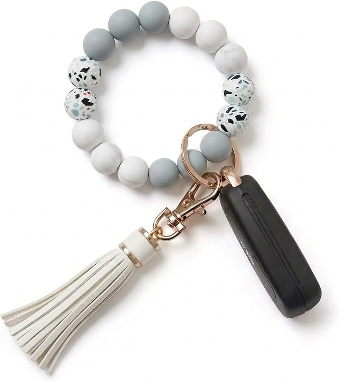 BIHRTC Key Ring Bracelet Car Keychain Holder Wristlet Silicone Women Beaded Bangle Chains