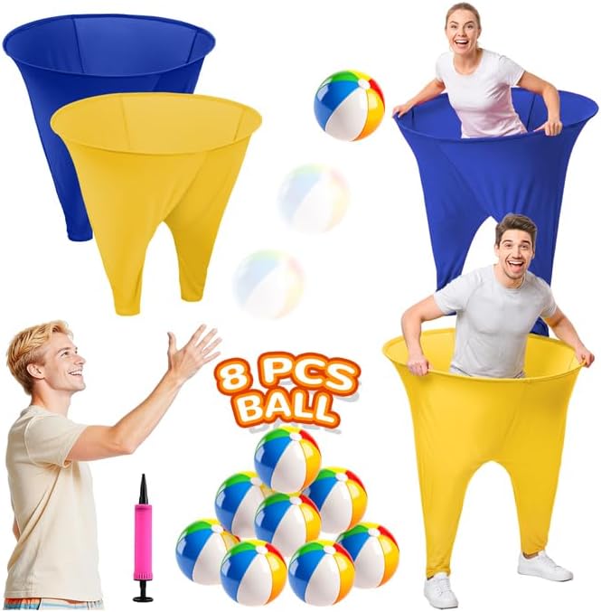 ROMANKAS Granny Pants Outdoor Games for Adults and Family with 8 Bouncy Balls and 1 Air Pump (Random Colors) 2 Pack Color Mixing Oversize Granny Pant Yard Game Giant Pants Games for Outdoor Game
