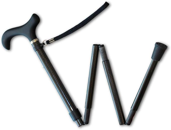 KMINA Folding Cane for Men and Women (Carbon Fiber), Soft Grip, Adjustable Height, Lightweight, Black, PRO Model