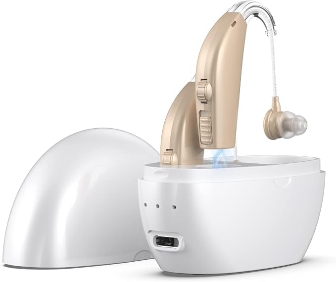 Hearing Aids for Seniors with Hearing Loss, Rechargeable Hearing Amplifiers with Noise Cancelling and Volume Control for Adults Women Men, Behind-The-Ear Hearing Aid