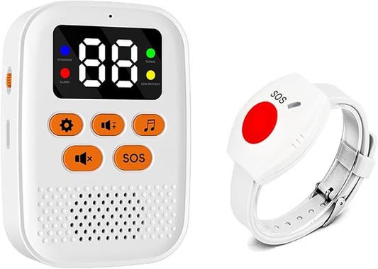 Wireless Caregiver Call Button Alarm, Portable Caregiver Pager for Seniors Patients 1 Bracelet Button & 1 Digital Display Receiver