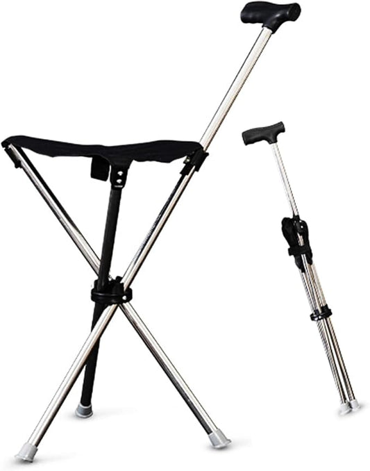 Folding Stool with Cane Bases Walking Stick with Seat Folding Walking Stick for Travel Lightweight Balance 330 lbs Walking Stic Unisex for Seniors Lightweight Walking Stick and Stool 2 in 1