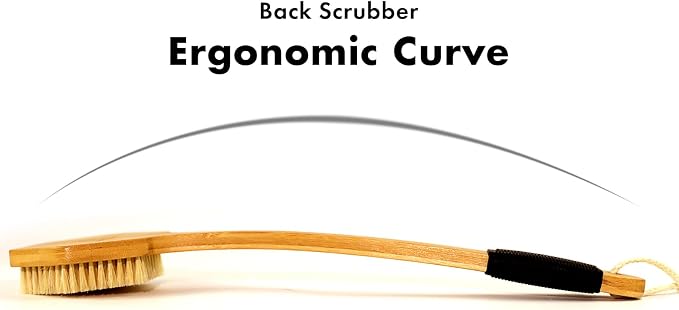 NORTHSONG Body Brush Back Brush Shower Brush Back Scrubber for Exfoliating | Large Head Bath Brush,17.72"Extra-Long Curved Bamboo Handle,100% Boar Bristles,ideal for Elderly,Shoulder Pain,Gift Ready