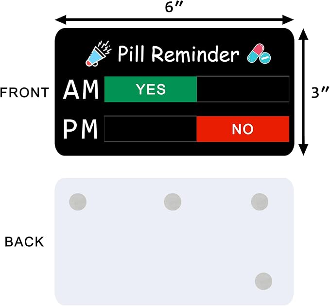Pill Reminder, Pill Reminder Magnet, Pill Tracker AM PM, Acrylic Reminder Slider for Fridge, Magnetic and Adhesive Sticker Option-6 x 3 inches, Black