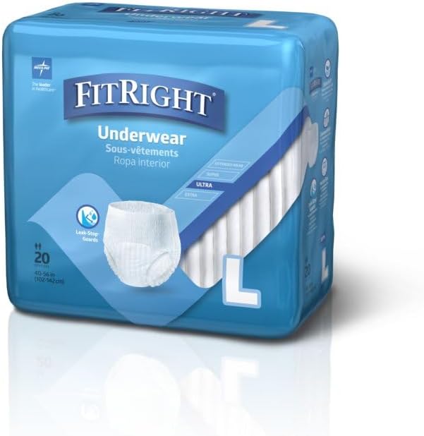 FitRight Ultra Adult Incontinence Underwear, Heavy Absorbency, Large, 40 - 56, 4 Packs of 20 (80 Total)