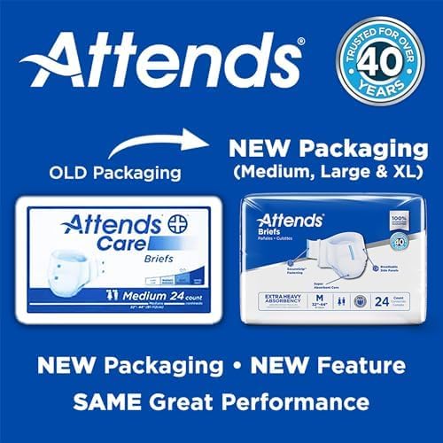 Attends Adult Incontinence Disposable Briefs, X-Large, 58"-63" Waist with SecureGrip Tab Closure, Extra Heavy Absorbency with Super Absorbent Core and Breathable Side Panels, 60ct Case