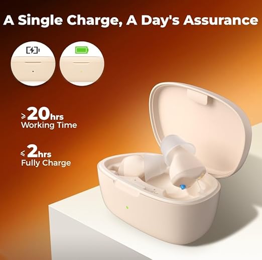 LINNER Saturn 2025 OTC Hearing Aids for Senior & Adult, Rechargeable Amplifiers with Comfort Design, Noise Cancellation for Aid & Assist Hearing, Discreet & Nearly Invisible In-Ear Device (Beige)