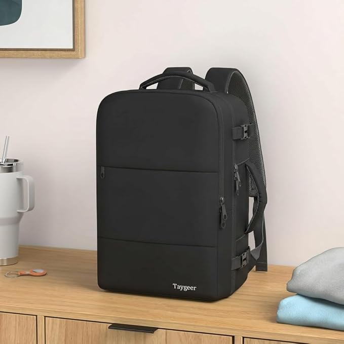 Taygeer Travel Backpack for Men Women, Carry On Backpack with Shoe Pouch, TSA 17.3inch Laptop Mochila Flight Approved, Nurse Bag Casual Daypack for Weekender Business Hiking,Black