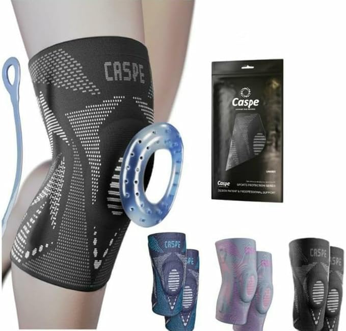 Caspe 2 Pack Compression Knee Brace for Women & Men – Pain Relief Support with Patella Gel Pads & Side Stabilizers – Knee Sleeve for Running, Workout & Arthritis (Gray, X-Large)
