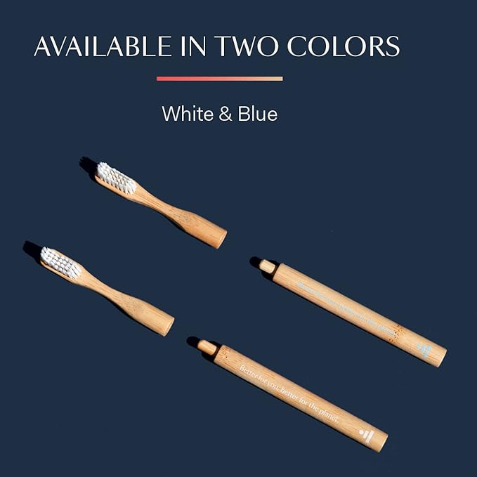 Better & Better Natural Bamboo Toothbrush | Soft Bristles | 100% Plant-Based | Reusable Handle and Replaceable Brush Head | Eco-Friendly, Zero Plastic | Adult Size, Blue