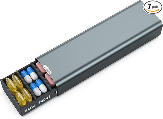 Metal Weekly Pill Organizer 7 Day,Removable Comparments Daily Pill Box, Travel Pill Case, Large Capacity Cute Pill Holder to Hold Vitamins, Medicines, Supplements, Pills Organizer