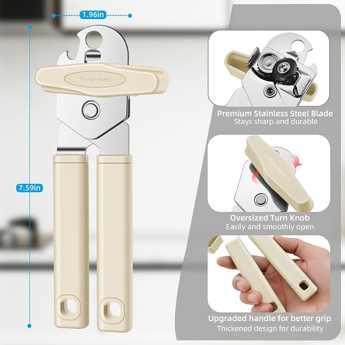 Can Opener Manual, Reinforced Blade, Effortless Knob, Non-Stick (Banana) | Reinforced blade, effortless knob, built-in bottle opener, non-stick hard rubber handle, smooth-edge safety cutter